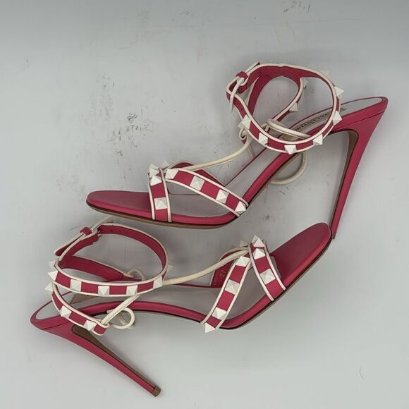 VALENTINO Free Rockstud Pink/White Leather Sandal EU 37.5/ US 7.5 - Picture 7 of 13